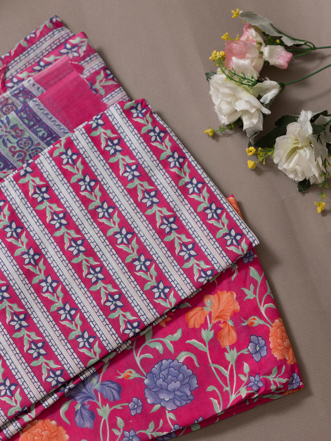 Women Pure Cotton Printed Dress Material Dark Pink DM301