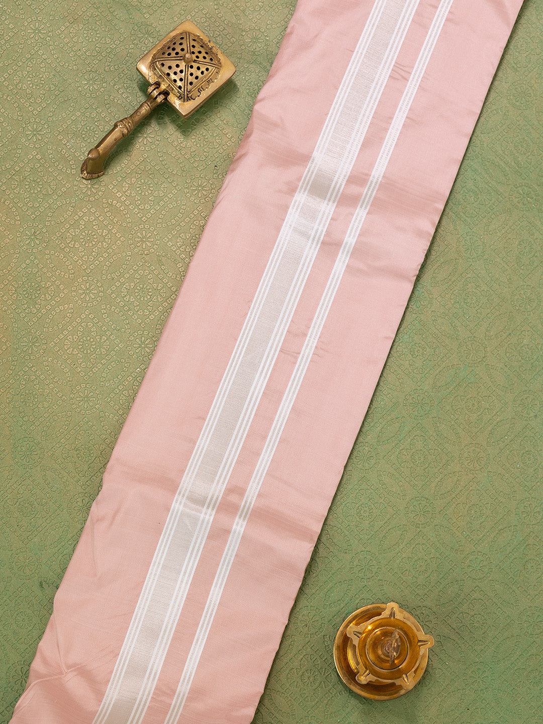 Men Pure Silk Copper Dhoti & Towel Set with 1 1/2" inch Silver Jari Border TKC01
