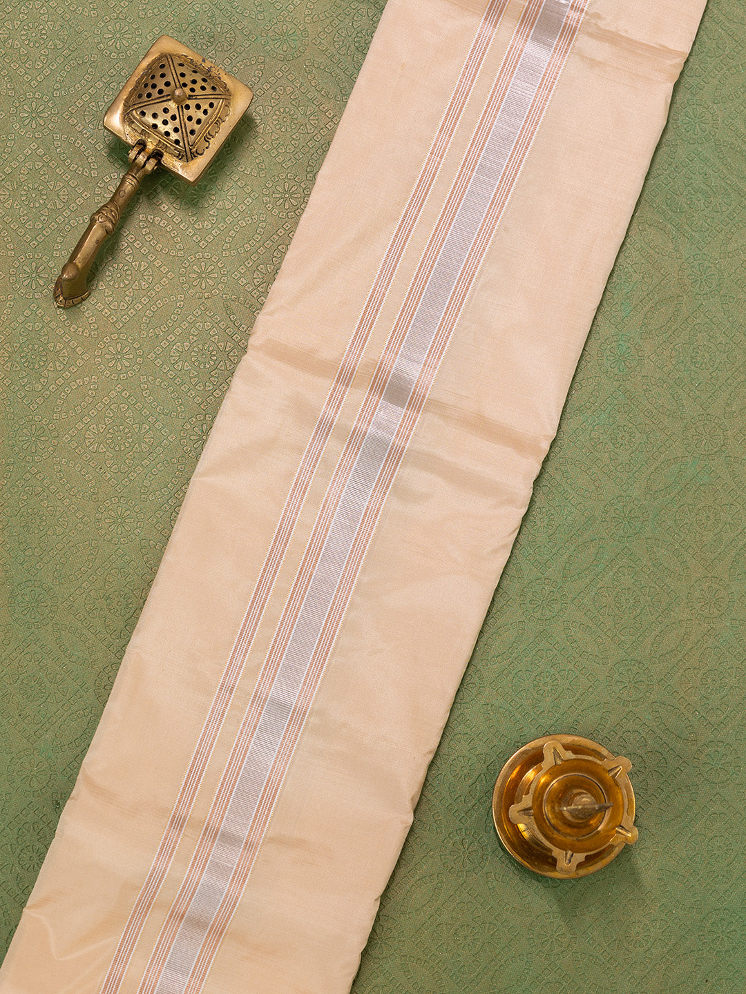 Men Pure Silk Sandal Dhoti & Towel Set with 1 1/2" inch Jari Border TKC03