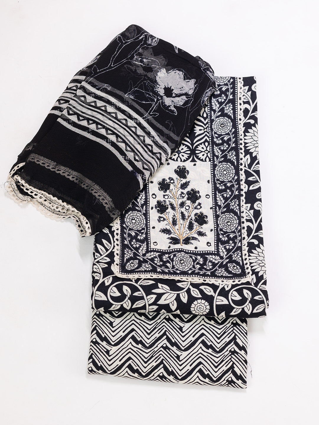 Women Pure Cotton Printed Dress Material Navy Blue DM319