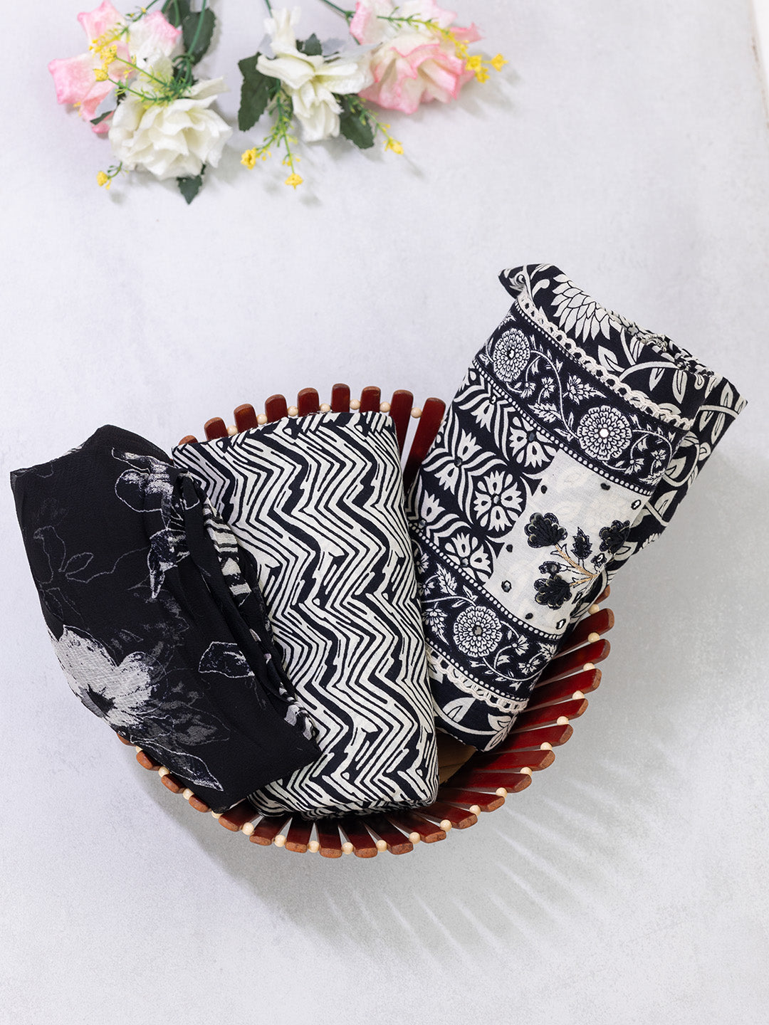 Women Pure Cotton Printed Dress Material Navy Blue DM319