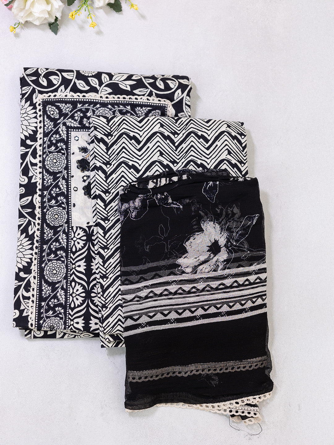 Women Pure Cotton Printed Dress Material Navy Blue DM319