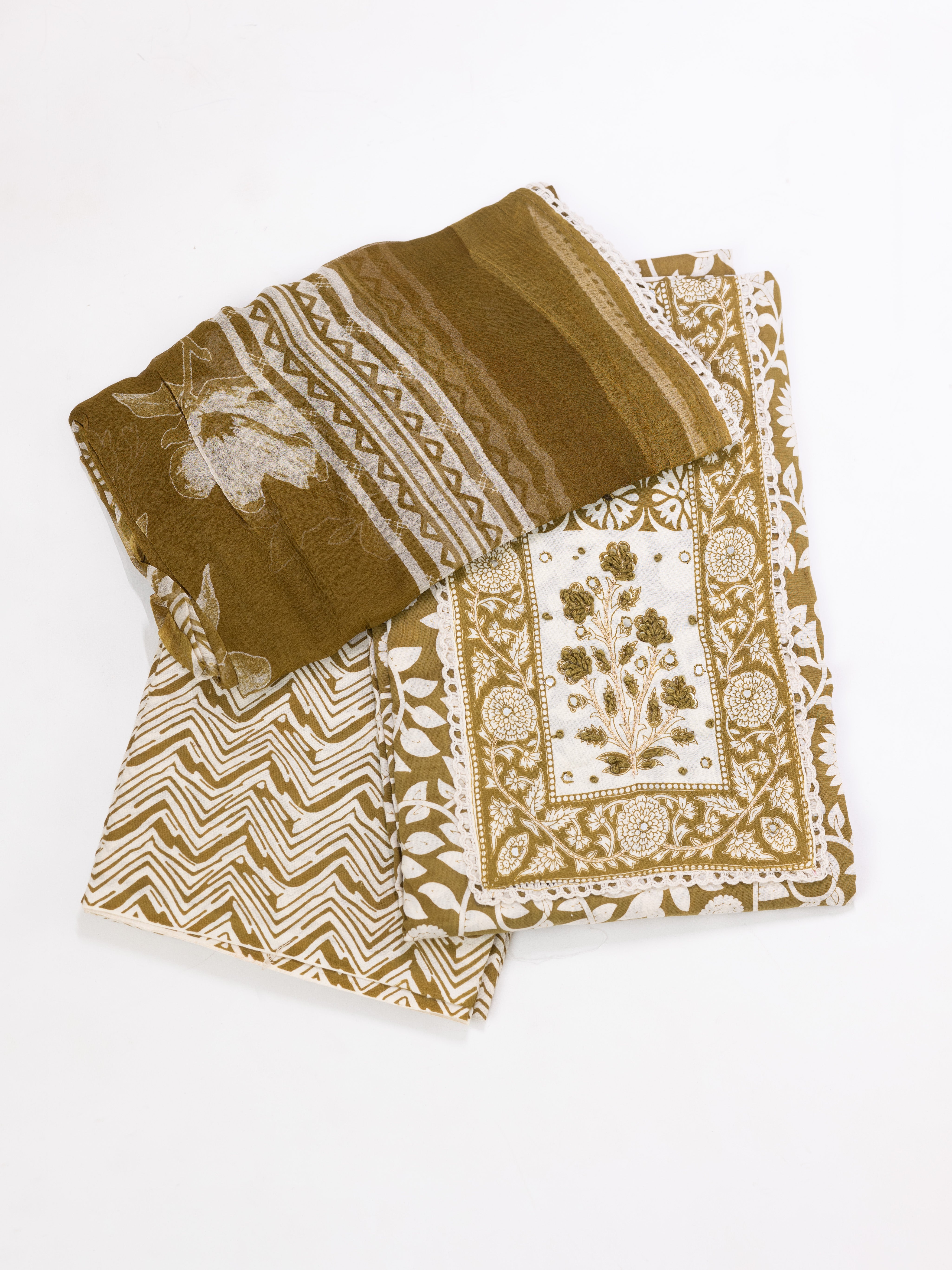 Women Pure Cotton Printed Dress Material Green DM317