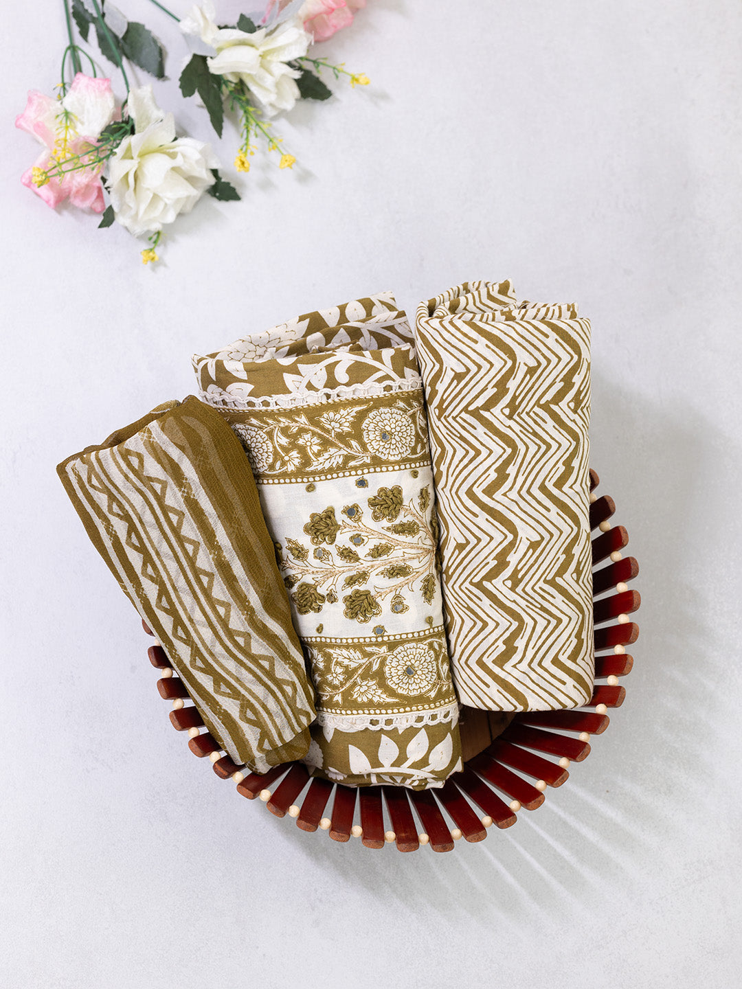 Women Pure Cotton Printed Dress Material Green DM317