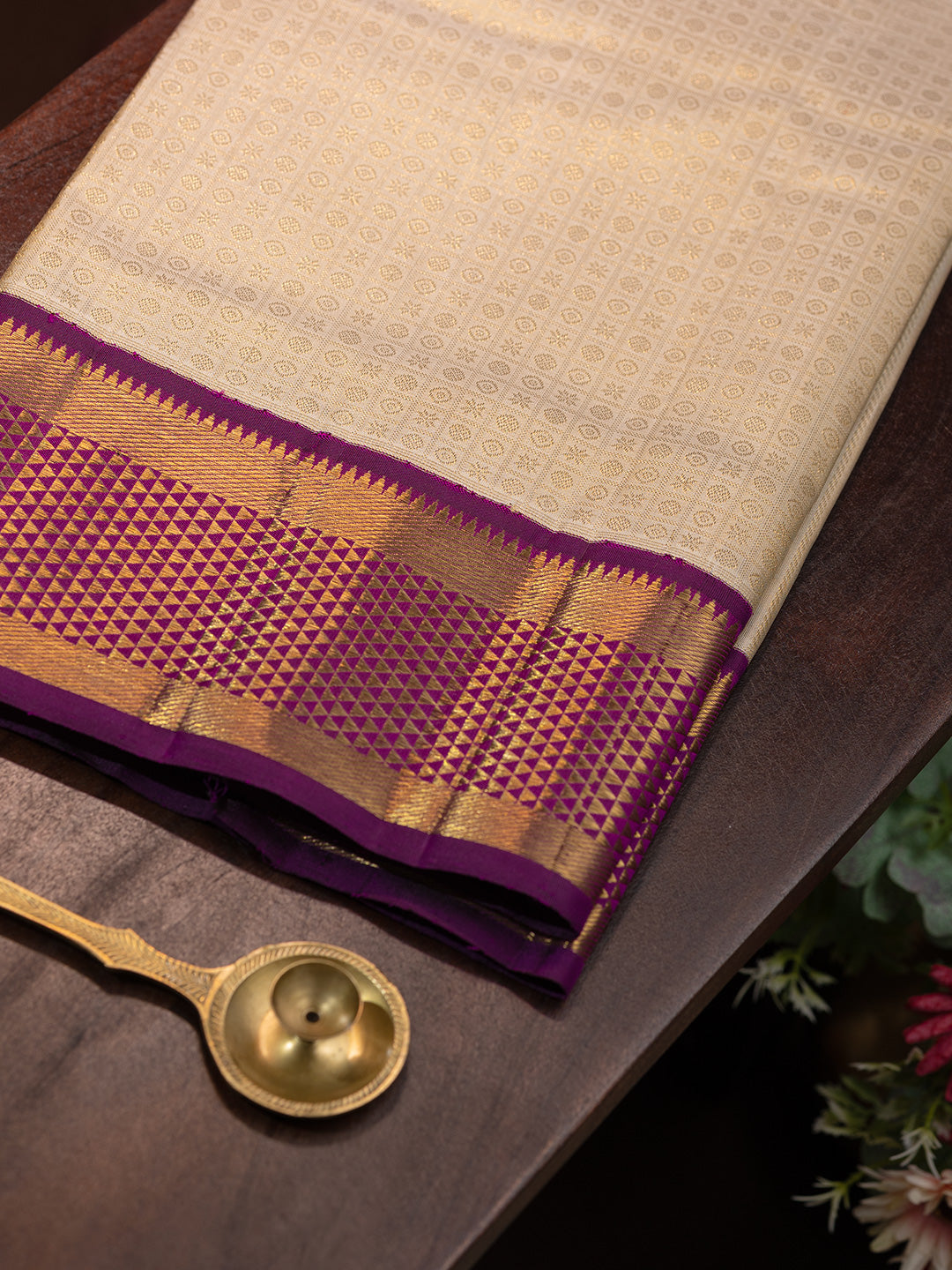 Men Premium Pure Silk Fawn Dhoti & Towel Set with 2-gram Gold Coating Jari Border Amirtham