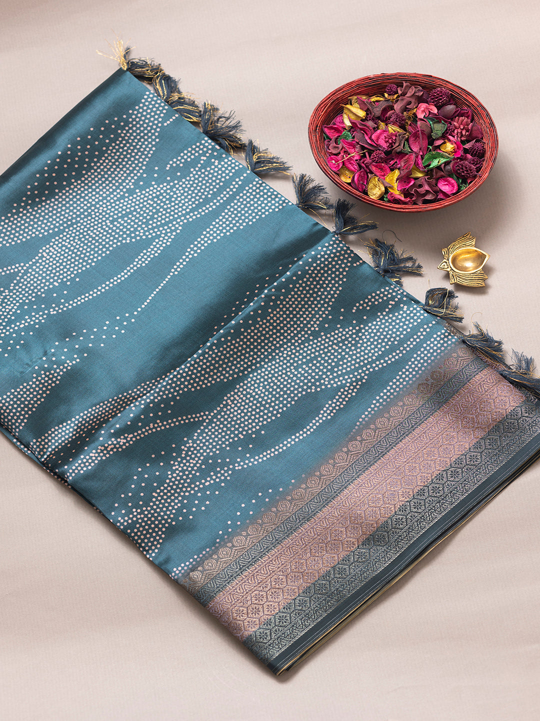 Women Pine Green Semi Tussar Printed Saree ASS25