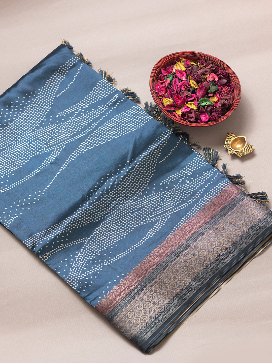Women Blue Semi Tussar Printed Saree ASS24