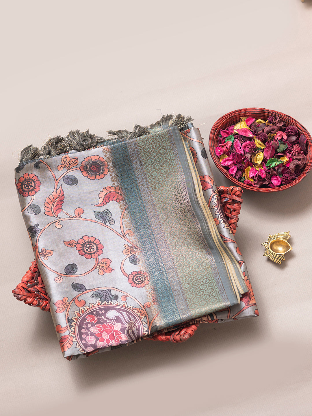 Women Grey Semi Tussar Printed Saree ASS22