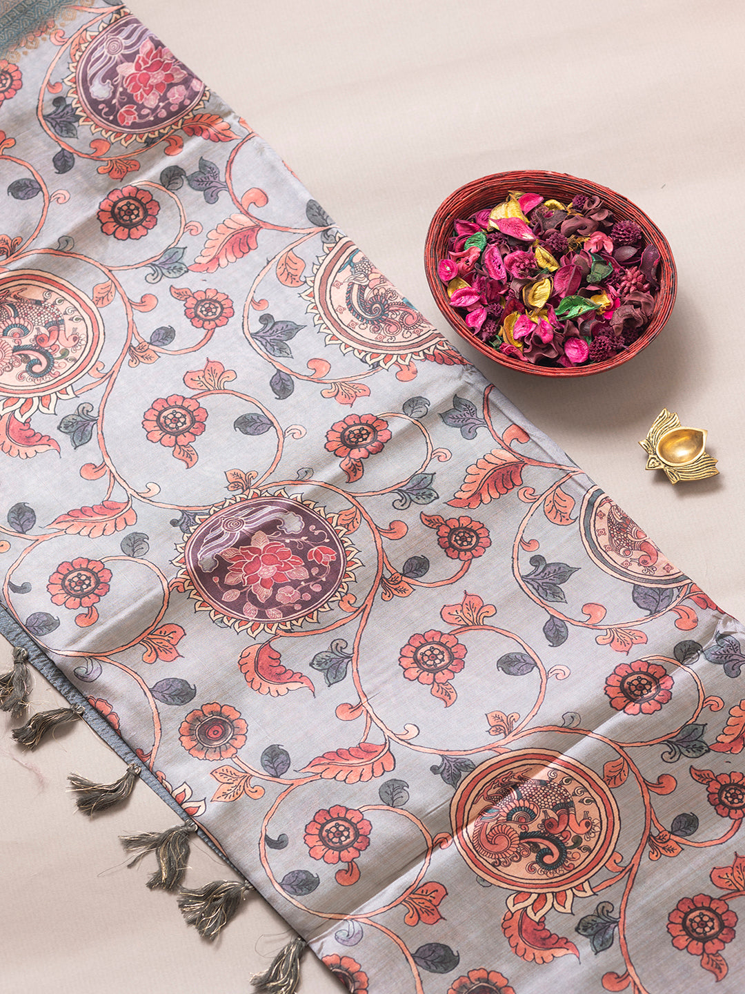 Women Grey Semi Tussar Printed Saree ASS22