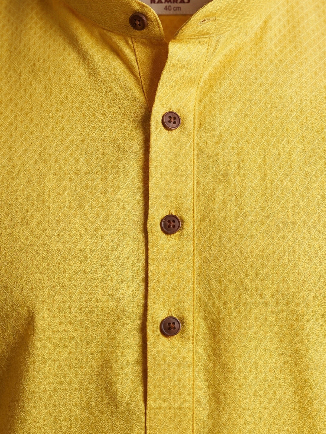 Men Yellow Medium Length Kurta with Matching Border Dhoti Set MHJ9