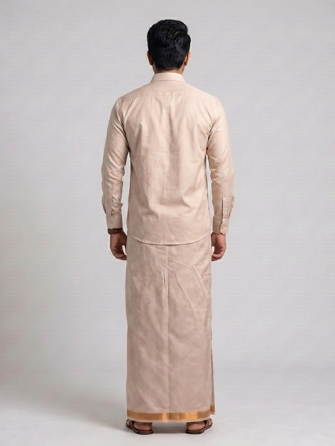 Men Copper Tissue Jacquard Shirt with Readymade Dhoti Set CD13