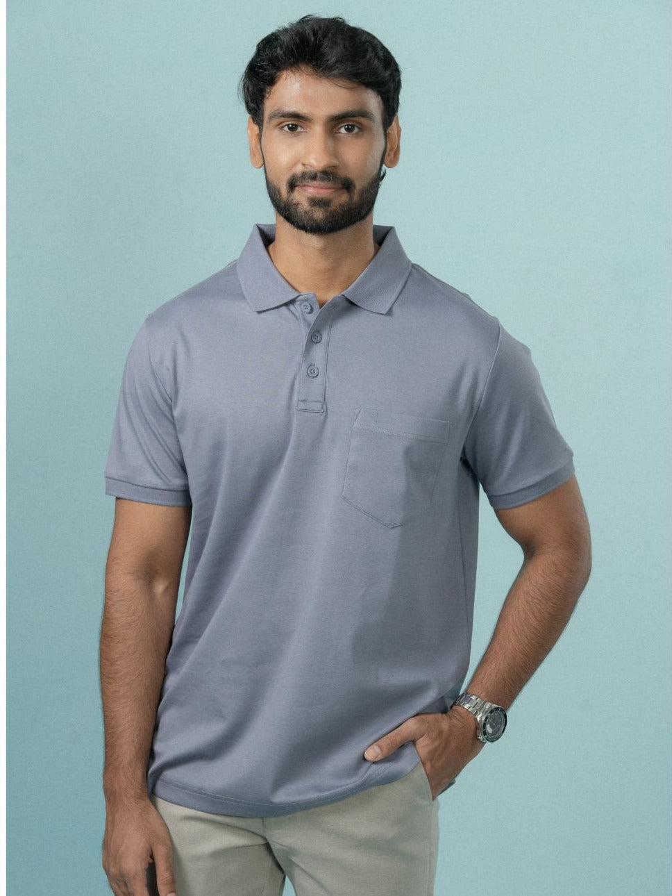 Men Extra Long Staple Cotton Smart Fit Apex Polo T-Shirt Amethyst Grey AX10