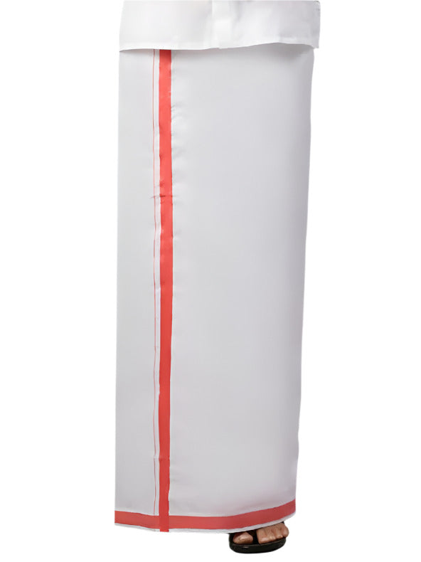 Men Cotton Blend Single Layer White Dhoti with Big Border WS17