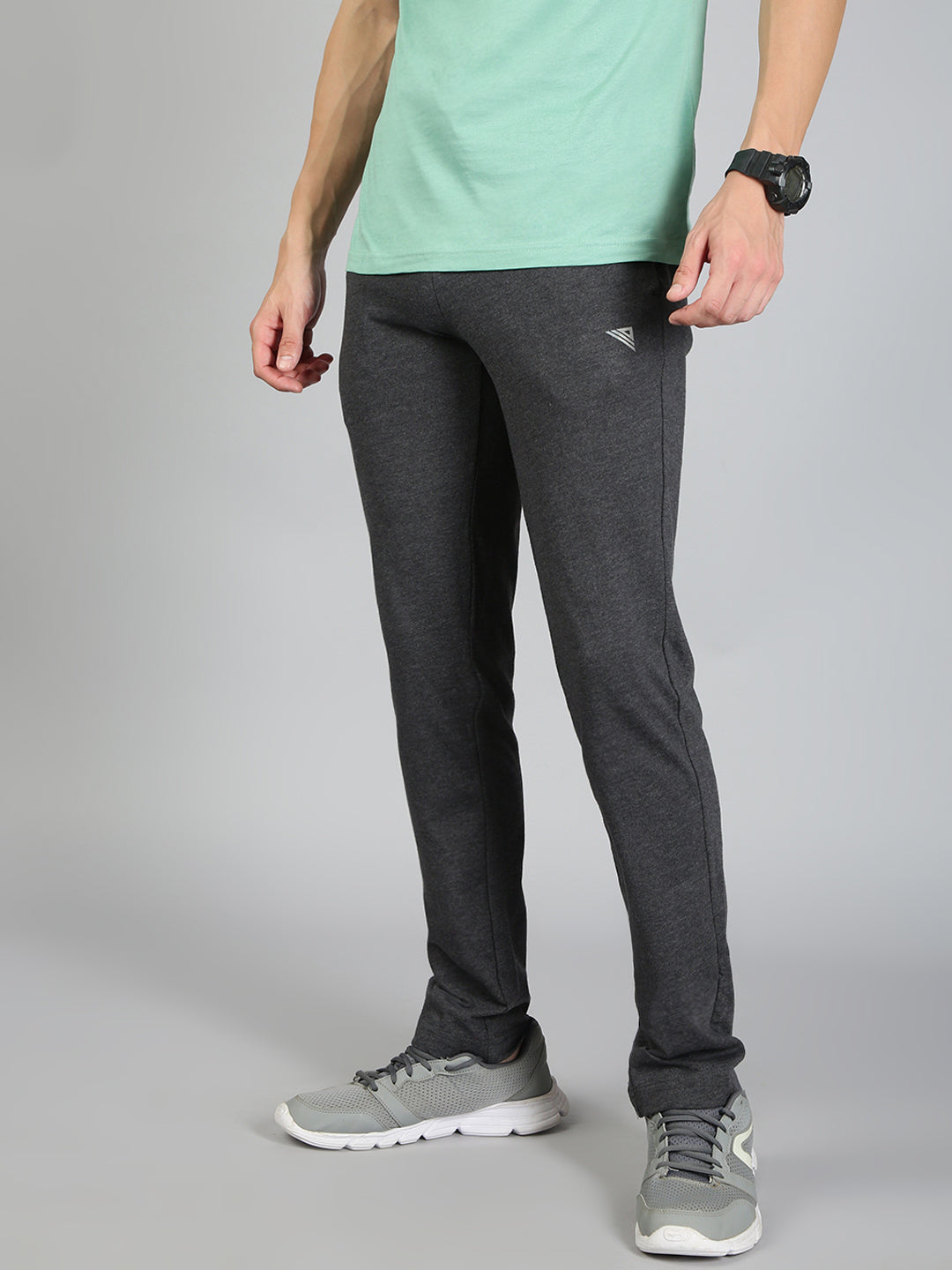 Men Combed Cotton Rich Track Pant with Side Pockets Charcoal Melange ETK8
