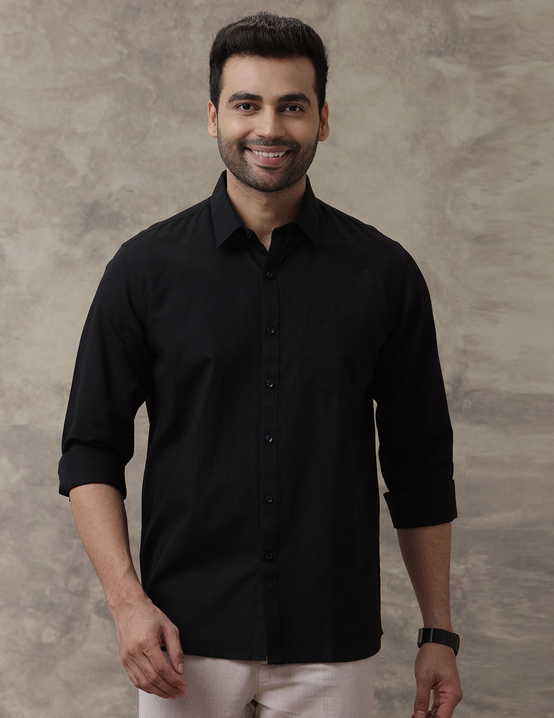 Men Pure Linen Black Shirt L60
