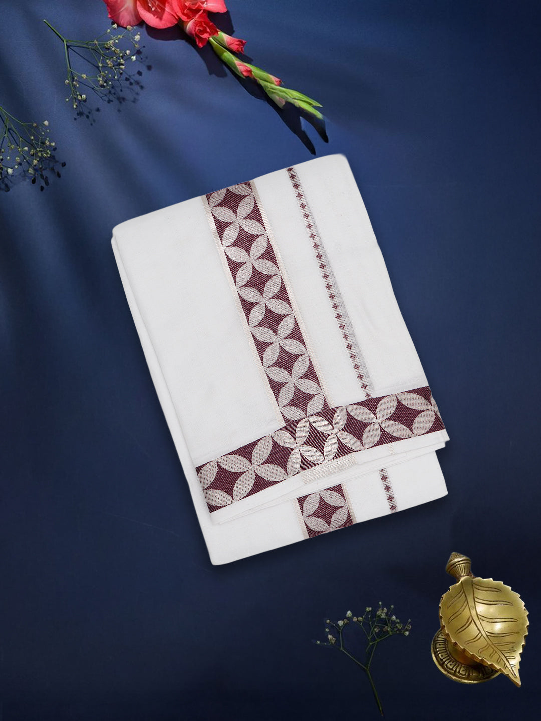 Men Premium Cotton Double Layer White Dhoti with Fancy Border Luxury Club LC24