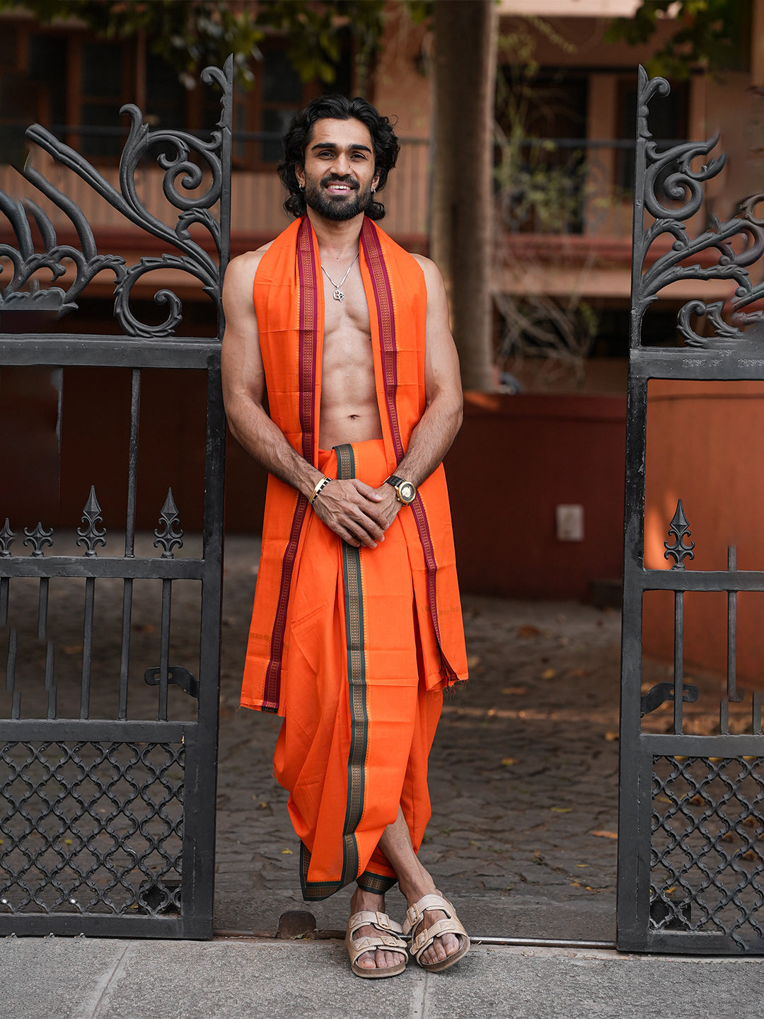 Men Panchakacham with Angavasthram Orange (9+5) Shreeman Pet