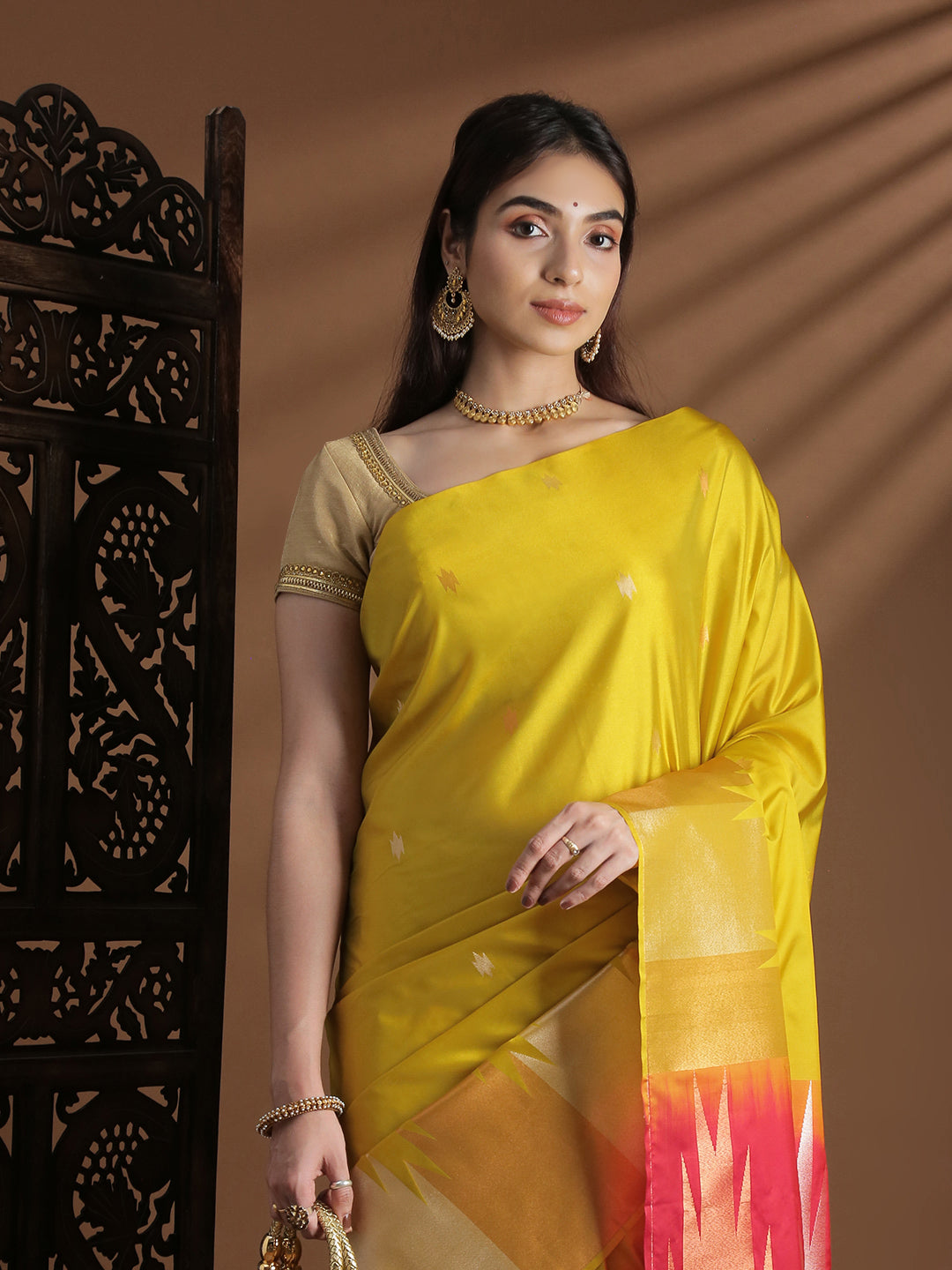 Women Soft Silk Saree Golden Yellow SS415
