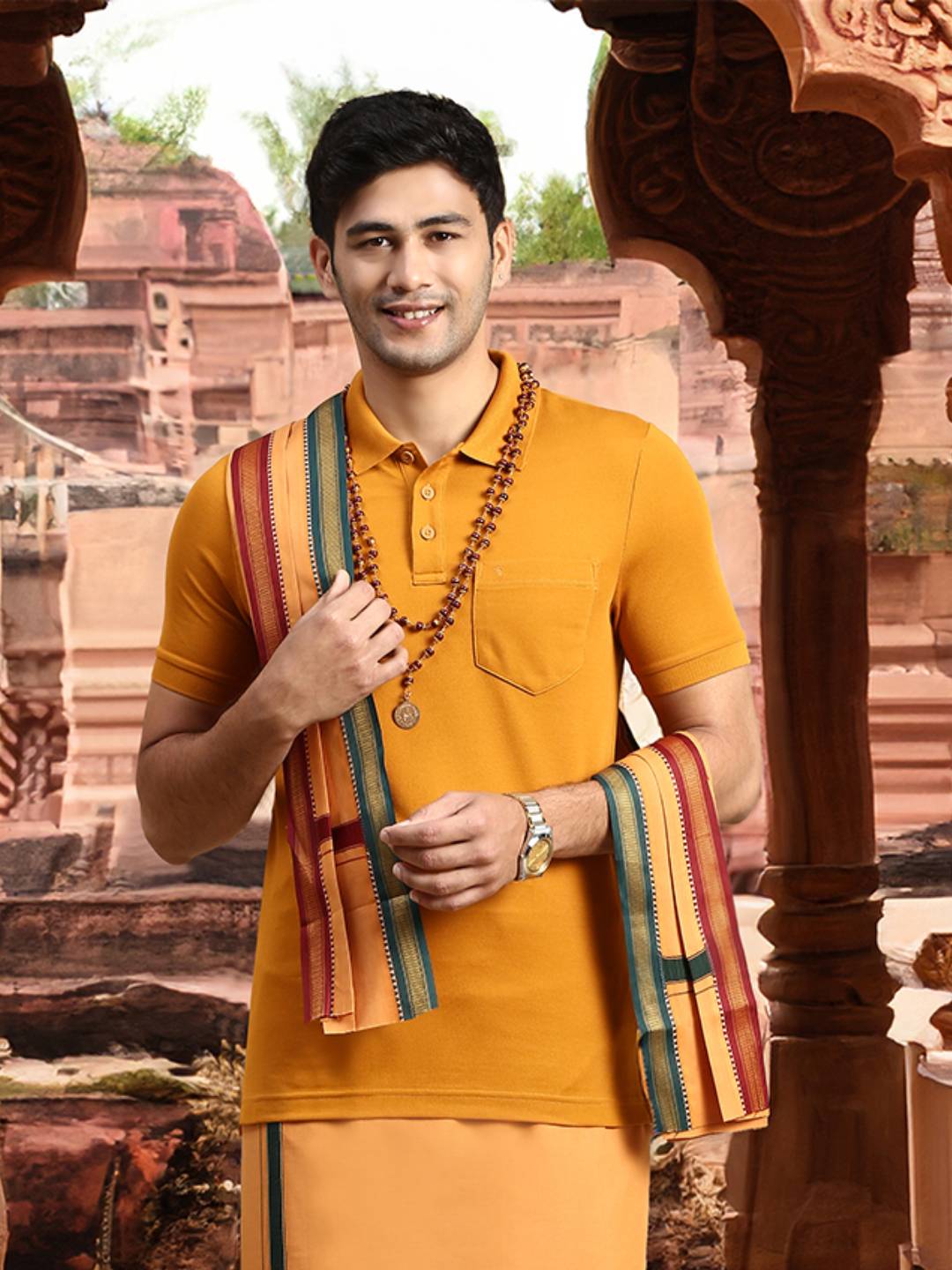 Men Mayilkhan Border Angavastram Towel Gandarva Kaavi