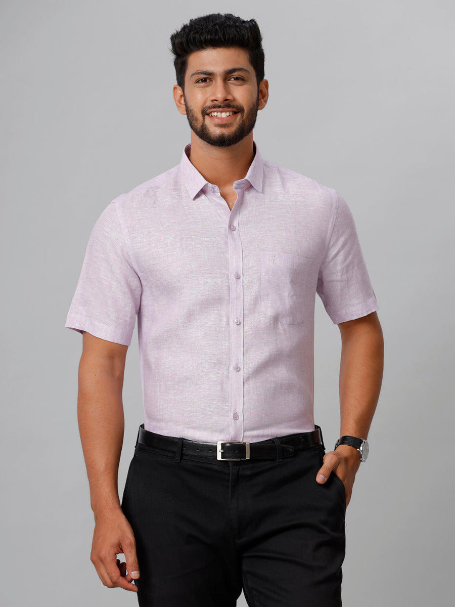 Mens Pure Linen Violet Smart Fit Half Sleeves Shirt