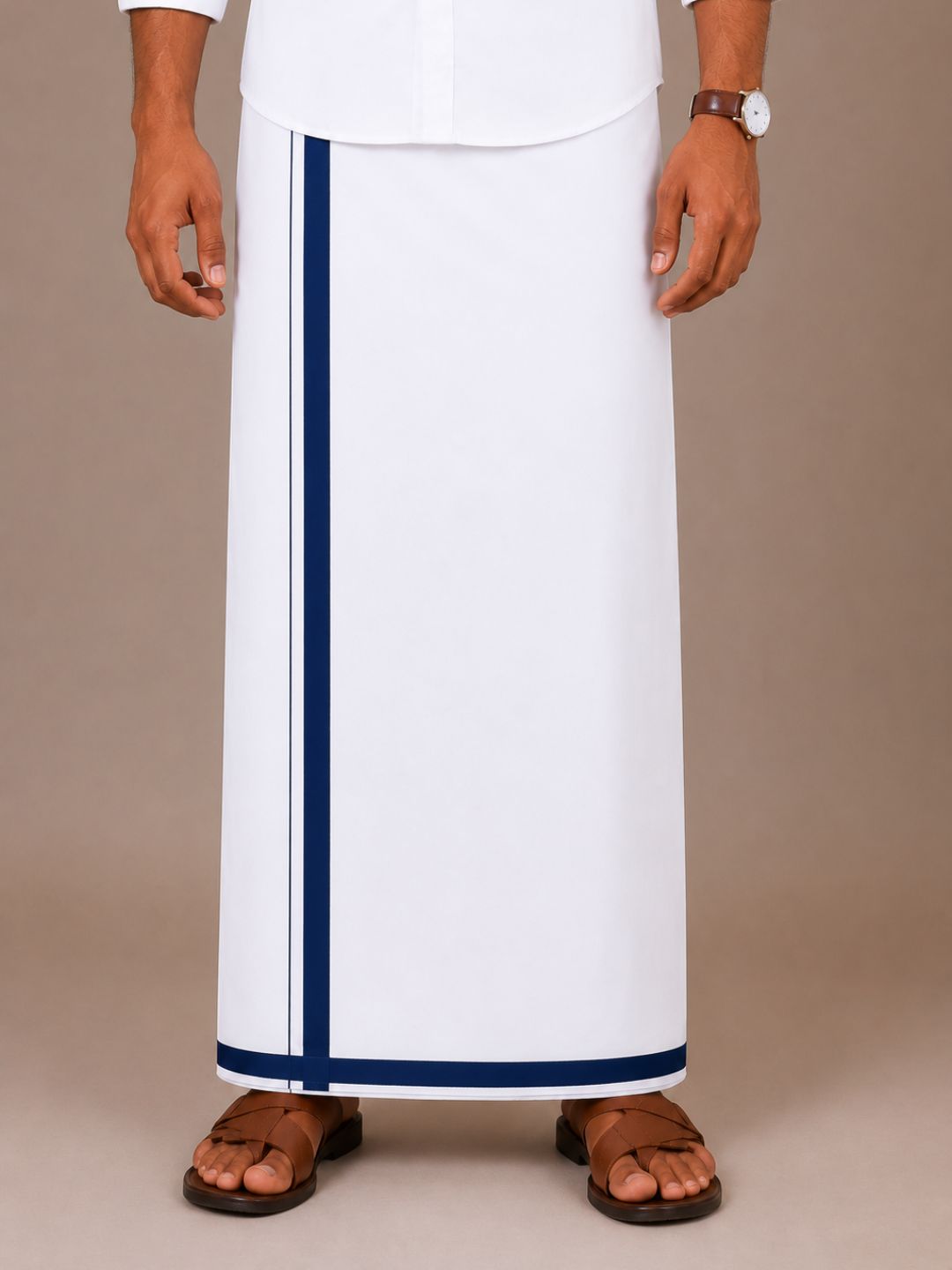 Men 100% Cotton Single Layer Small Border Dhoti Marina MR02