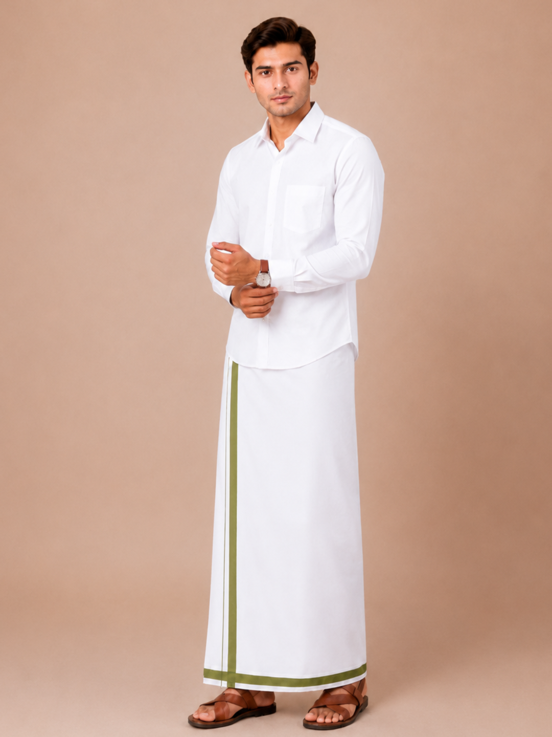 Men 100% Cotton Single Layer Small Border Dhoti Pavan PV01