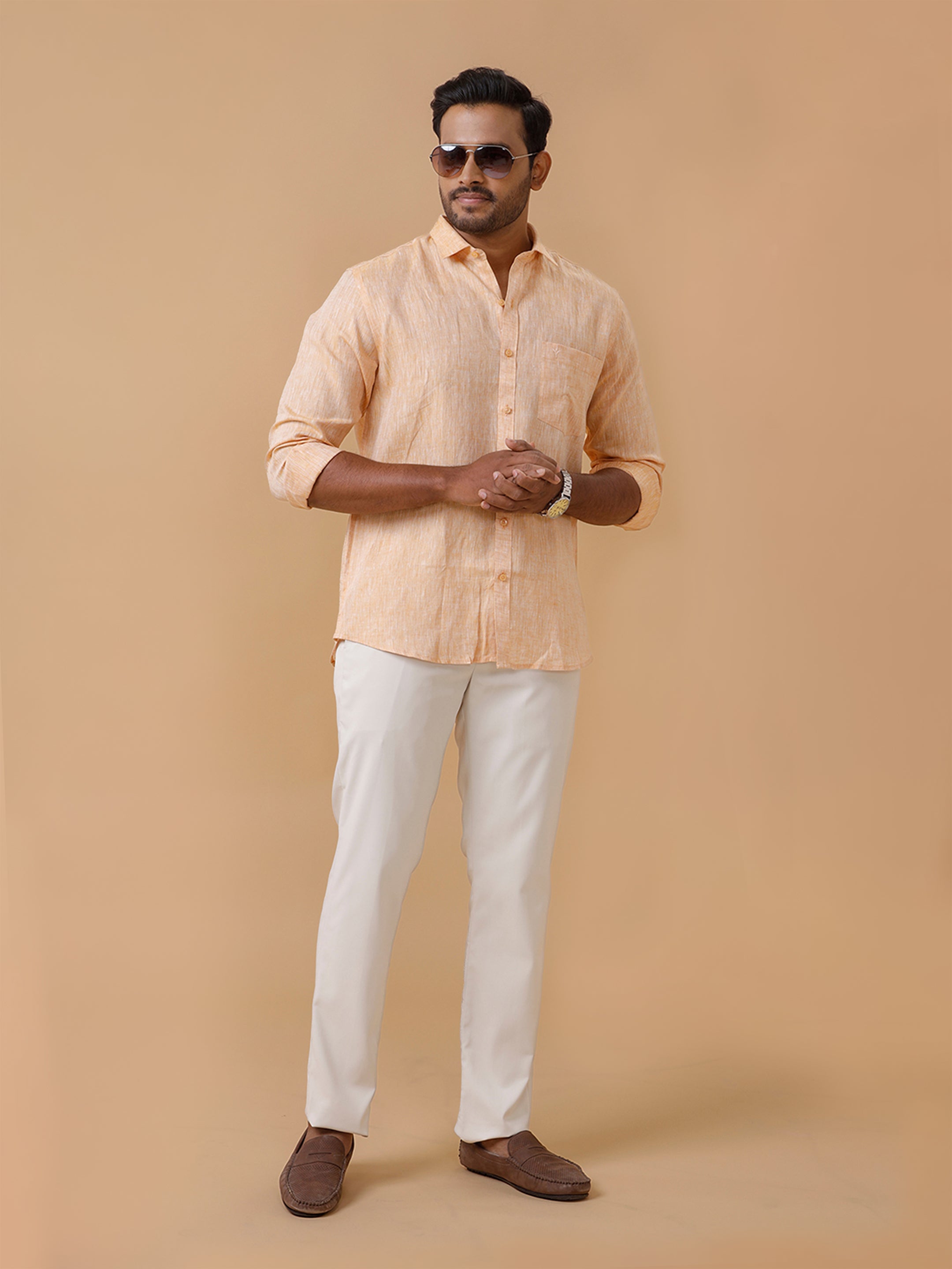 Pure Linen Orange Smart Fit Shirt L19