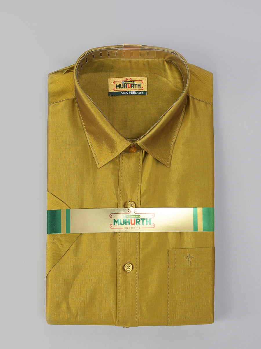 Mens Silk Feel Olive Green Half Sleeves Shirt SFC04-Shirt view