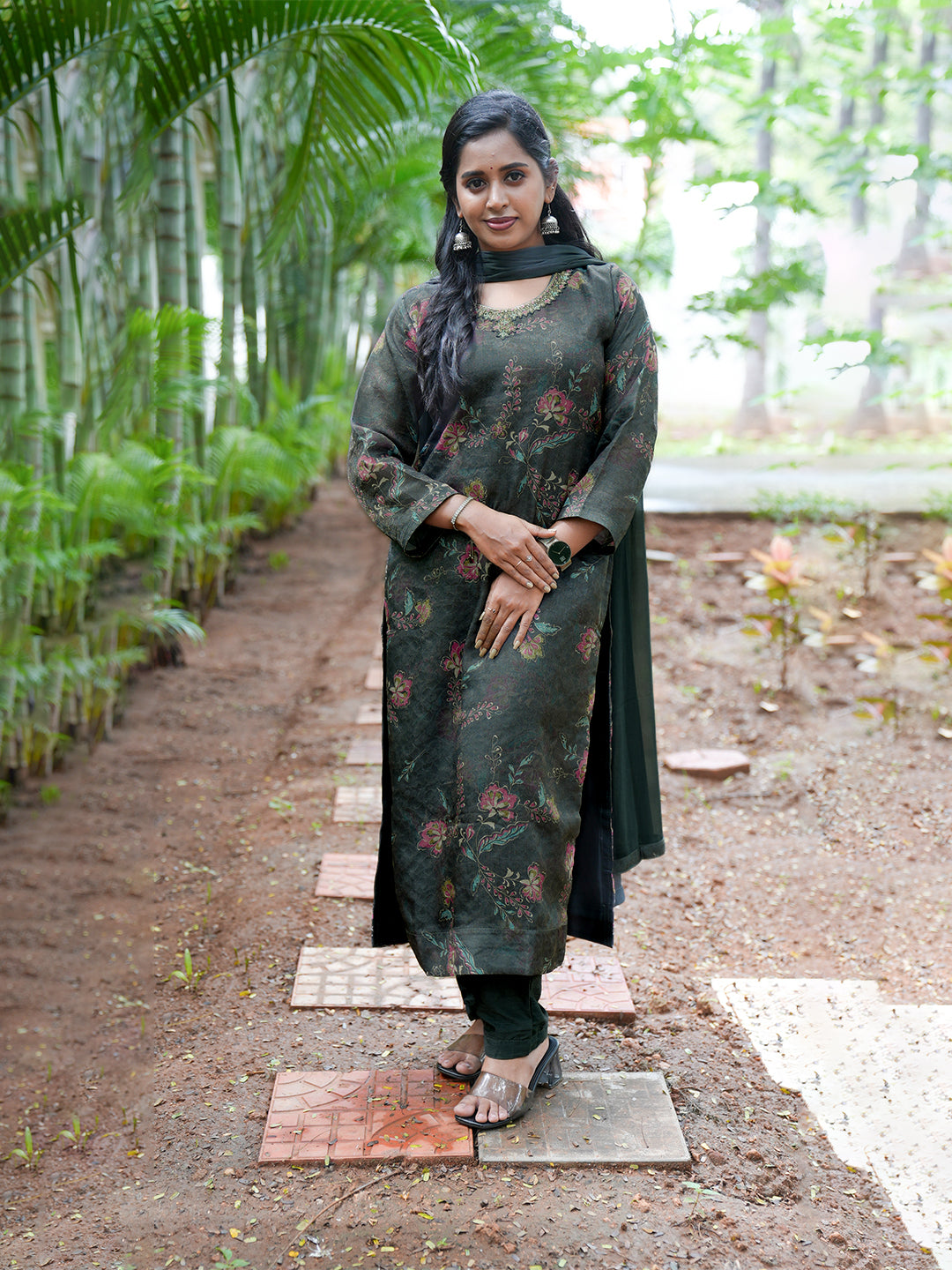 Women Greyish Green MM Silk Printed Kurti Set EKS129