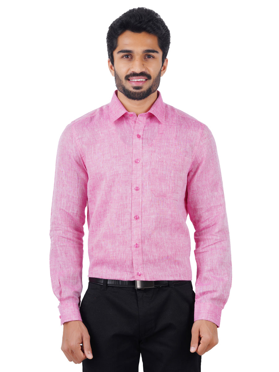 Men Pure Linen Shirt Light Pink L77
