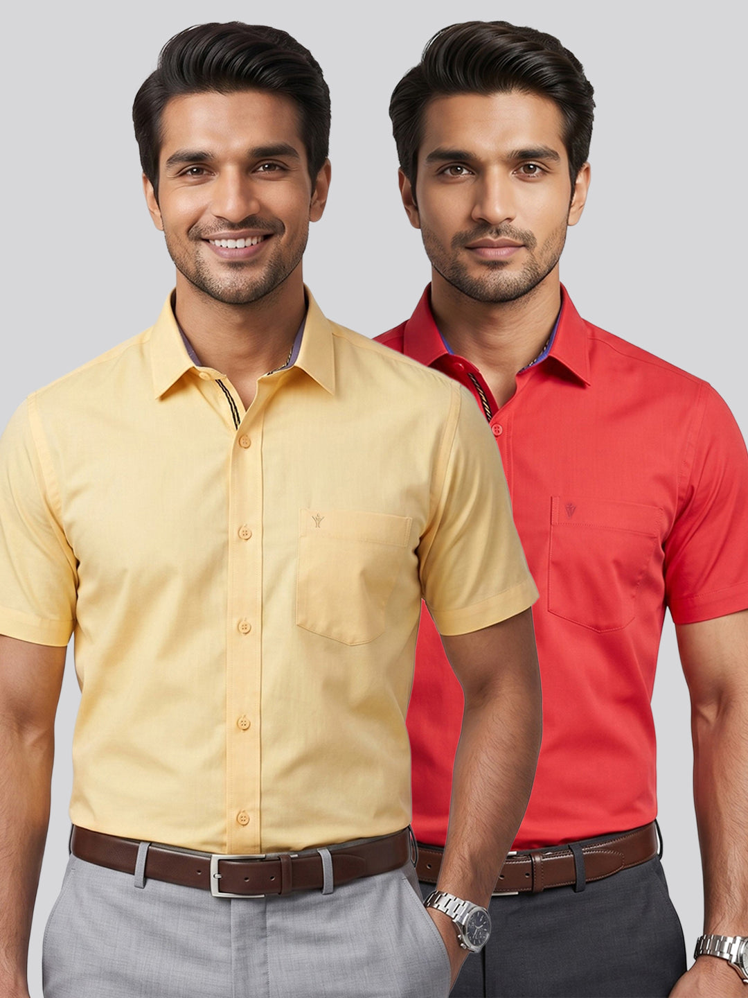 Pack of 2 | 100% Cotton Smart Fit Shirts - Red & Yellow