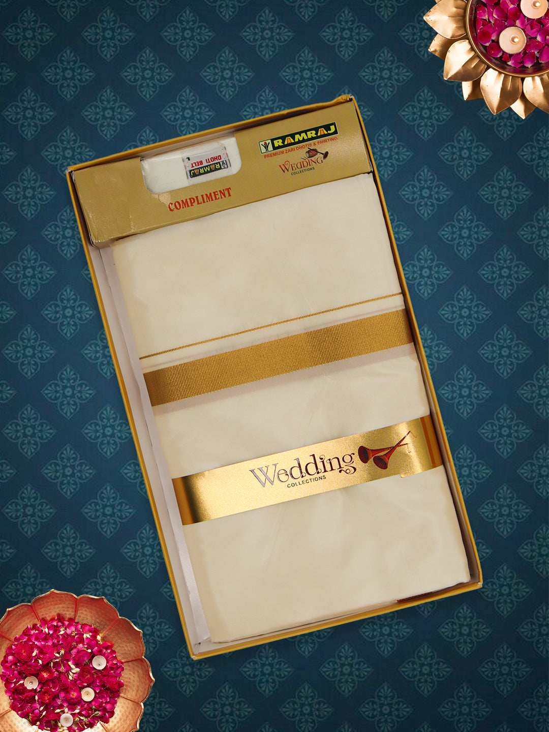 Men Art Silk Dhoti & Shirting Set Cream Ashirwath (2 in 1)