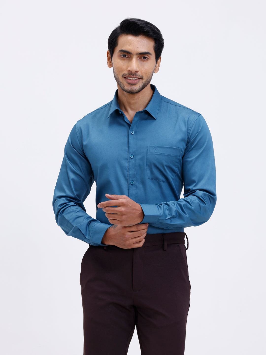 Men Cotton Blend Shirt Peacock Blue T53 ACT3