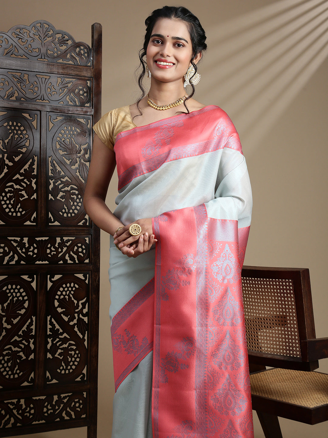Women Cyan Blue Tissue Saree TS59