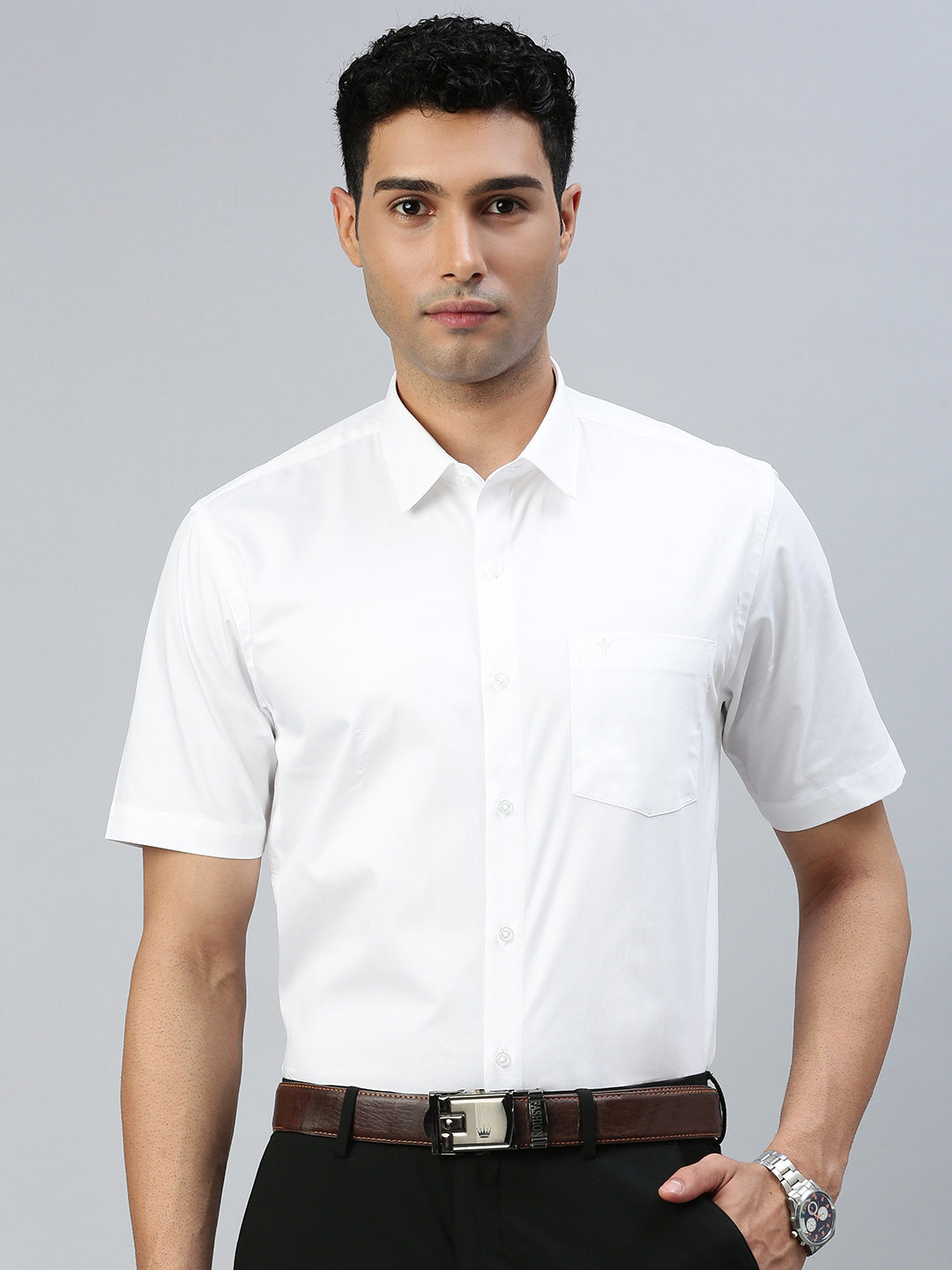 Men 100% Cotton White Shirt Classic Cotton