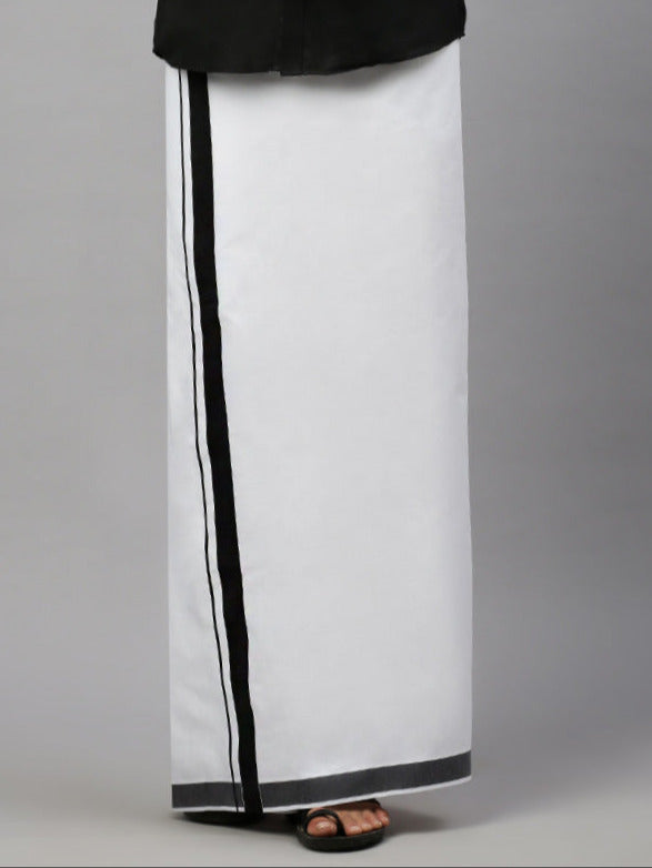 Men Cotton Blend Single Layer White Dhoti with Big Border WS