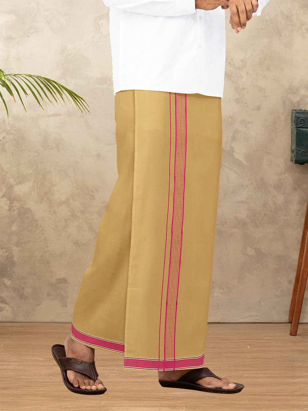 Men Cotton Blend Single Layer Kaavi Dhoti with Fancy Border Charming Line 10