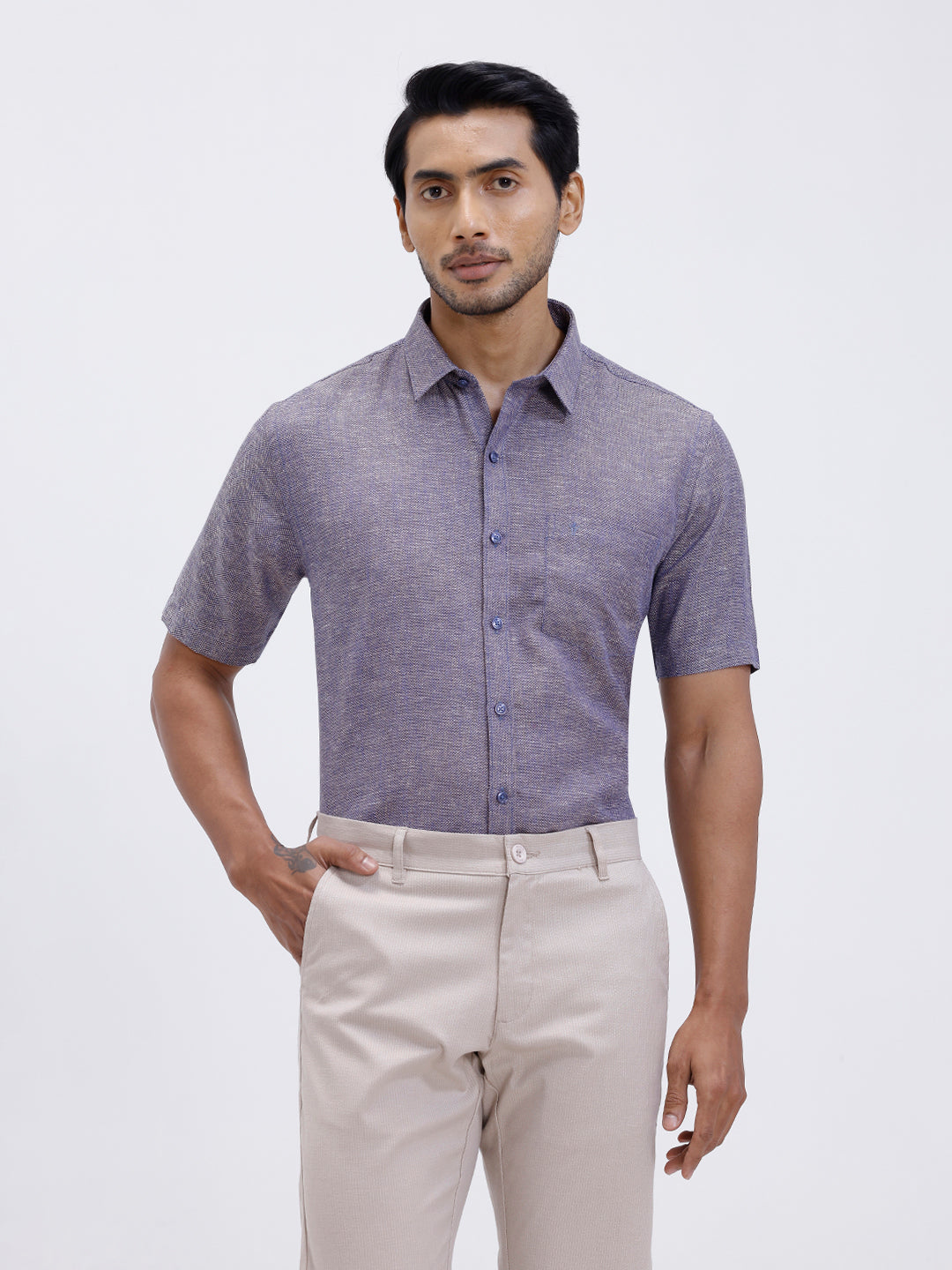 Men Cotton Rich Shirt Dark Blue Trendy 12 YL3