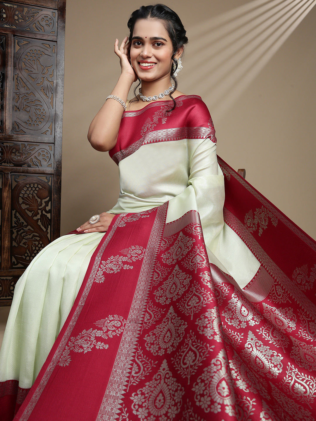 Women Moss Green Tissue Saree TS56