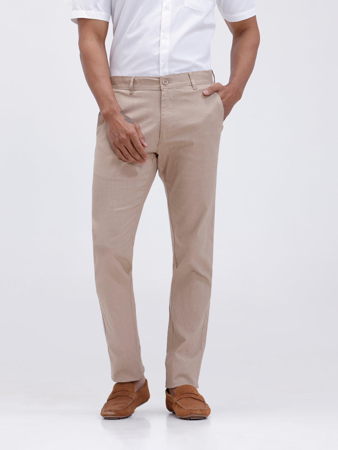 Mens Cotton Shirt and Linen Cotton Light Brown Trouser Combo TR15504