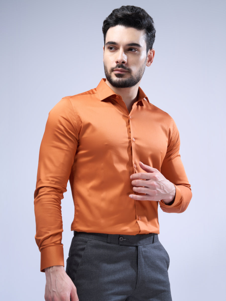 Men Stretch Cotton Shirt Brown FS22