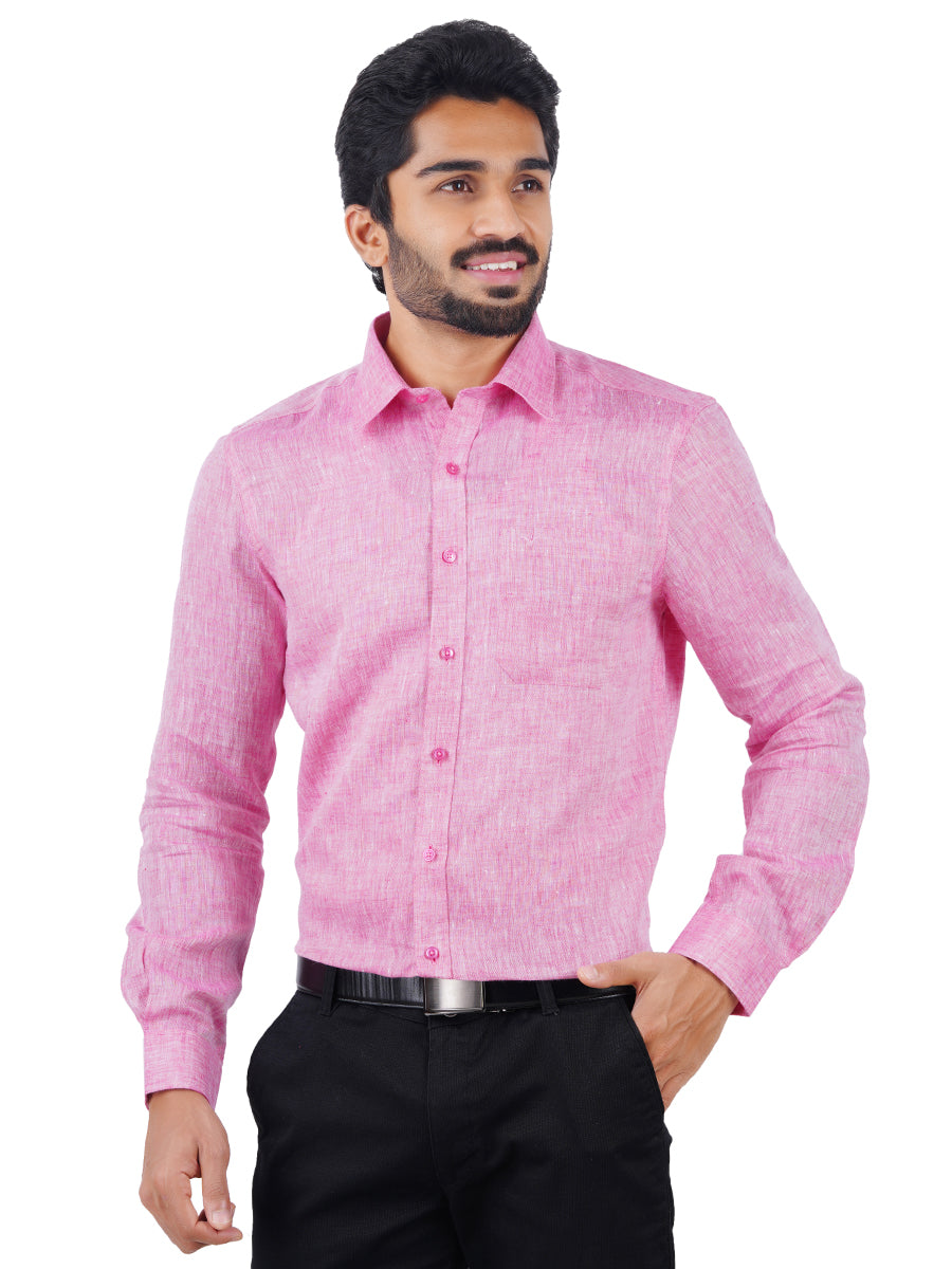 Men Pure Linen Shirt Light Pink L77