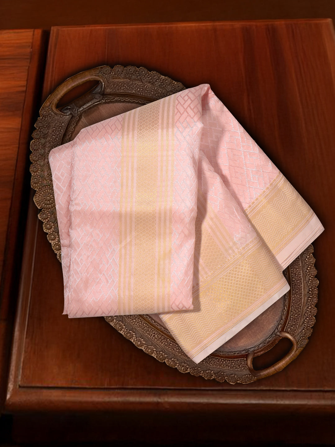 Men Art Silk Wedding Shirting Dhoti & Towel Set F.Rose Touch Tone TT26