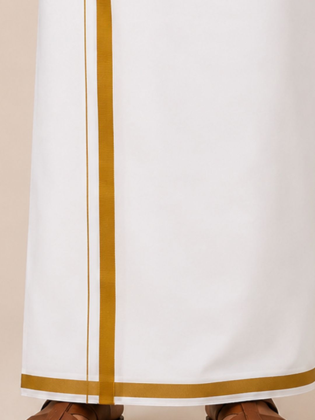 Men 100% Cotton Double Layer White Dhoti with Big Border Wisdom WB04