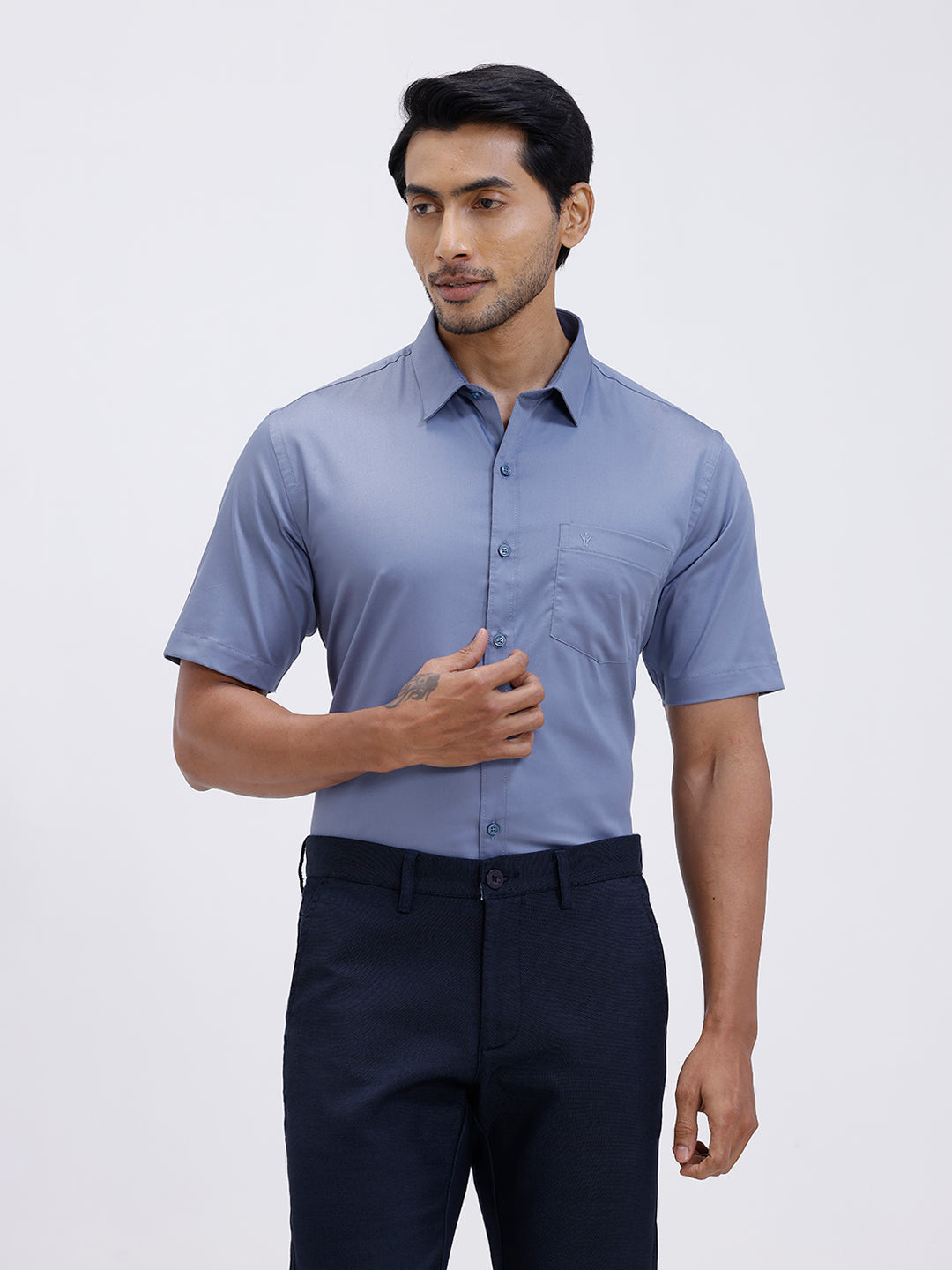 Men Cotton Blend Shirt Greyish Blue T53 ACT7