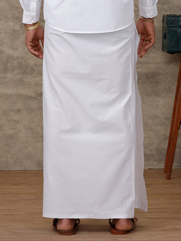 Men Cotton Blend Single Layer Prayer Dhoti with White Small Border AL Alameen