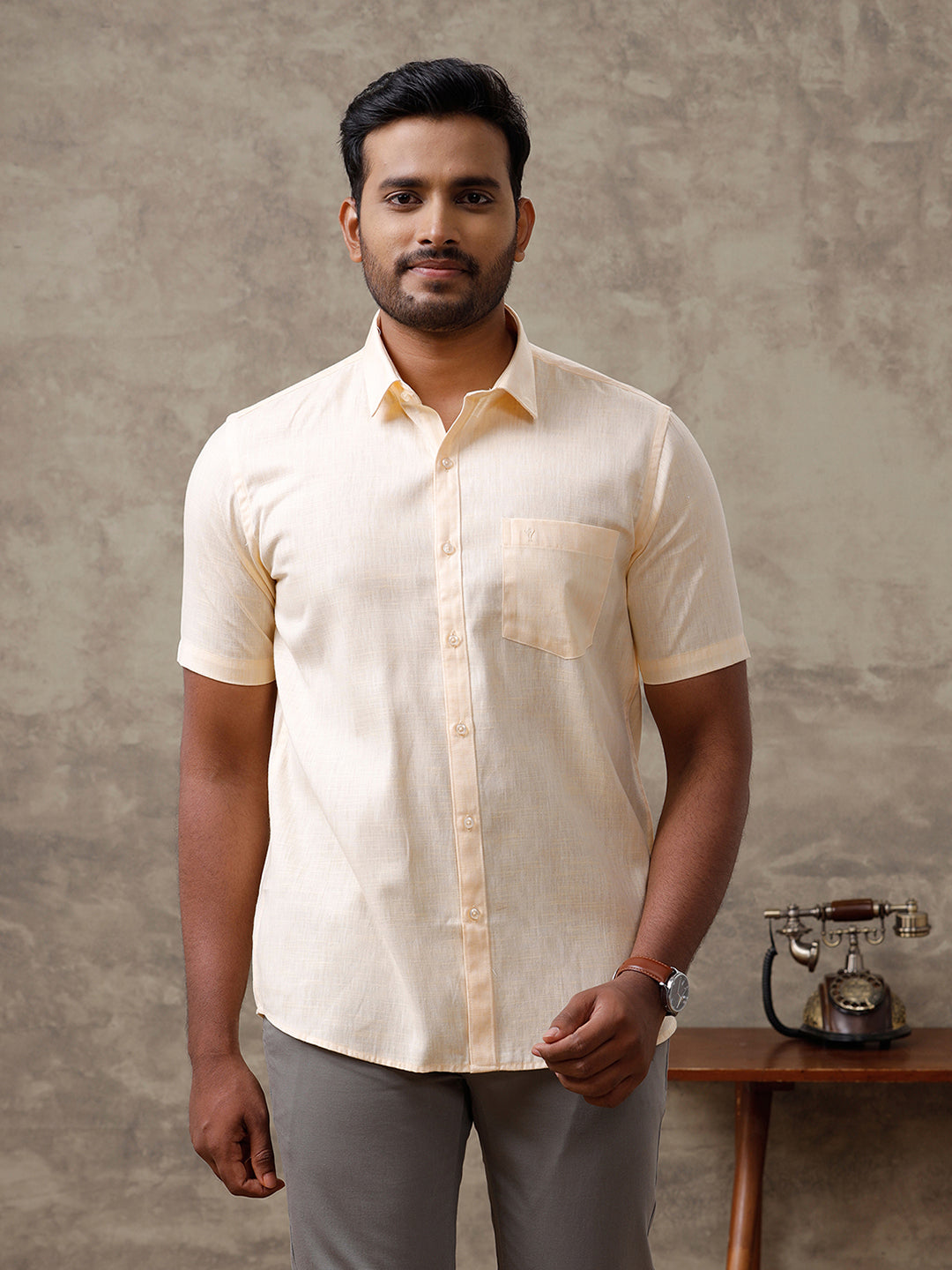 Men Cotton Rich Shirt  Light Orange T44 TT2