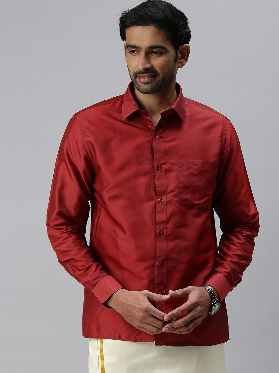 Mens Silk Feel Maroon Colour Full Sleeves Shirt SFC03