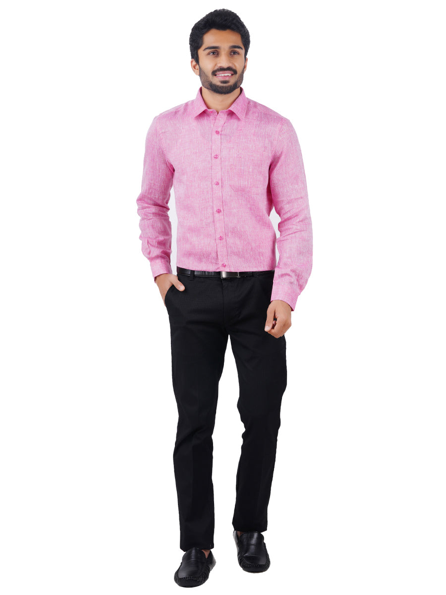Men Pure Linen Shirt Light Pink L77