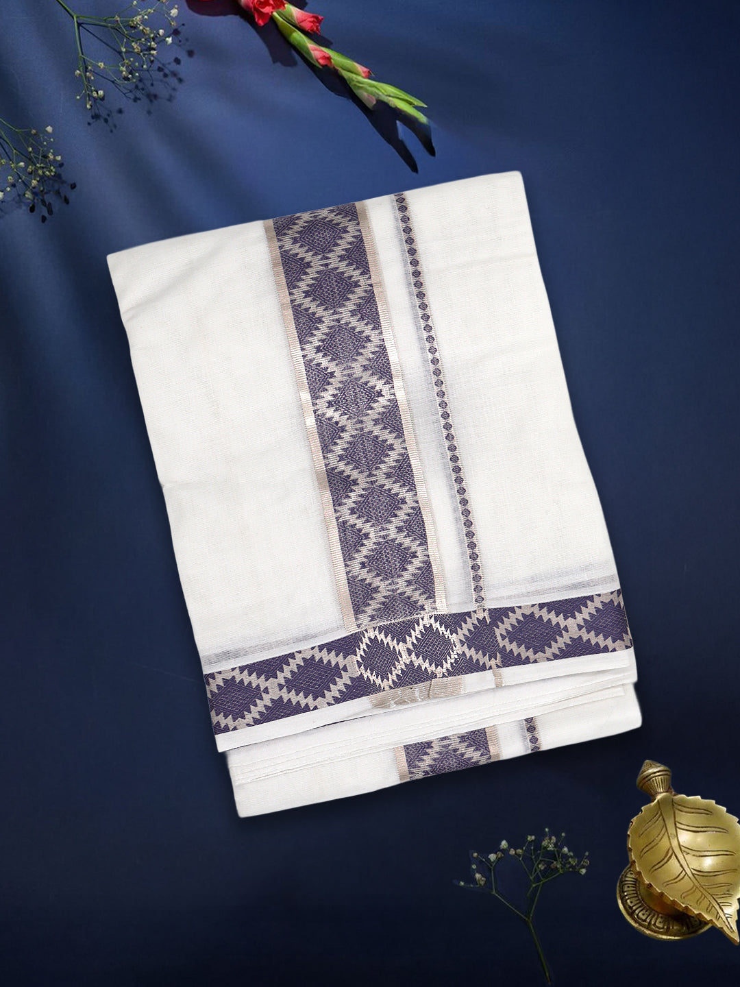 Men Premium Cotton Double Layer White Dhoti with Fancy Jari Border Luxury Club LC15